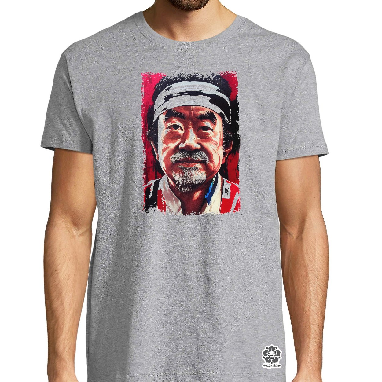 Fekete-piros Mr Miyagi rajz egyedi póló 