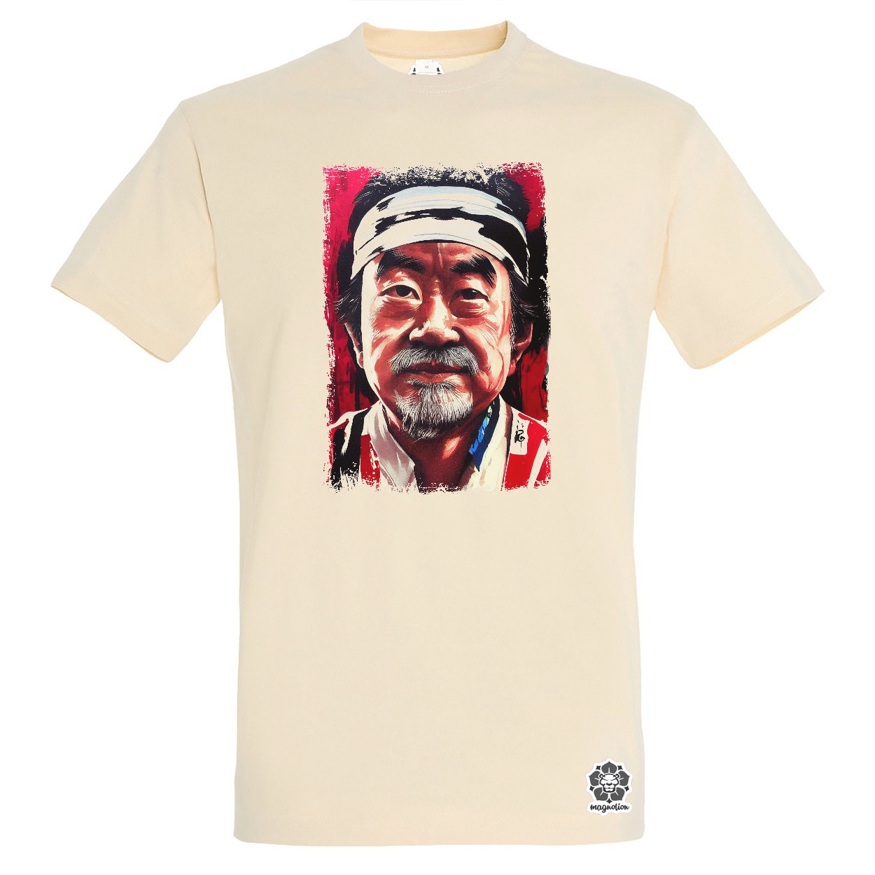 Fekete-piros Mr Miyagi rajz egyedi póló 