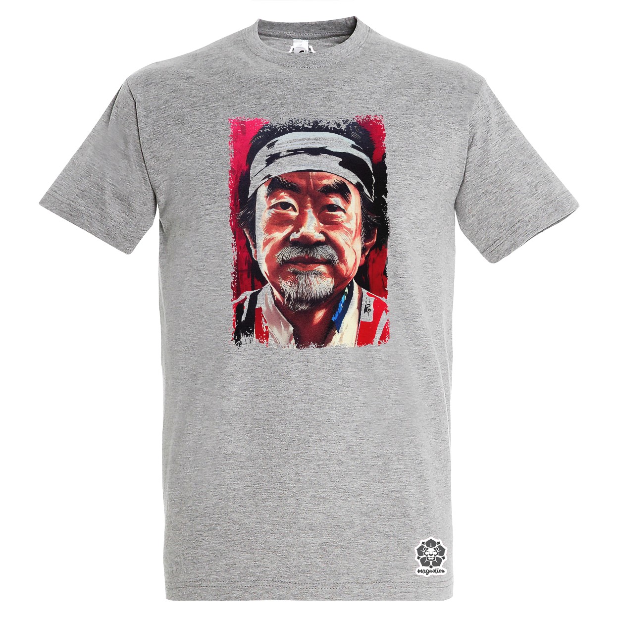 Fekete-piros Mr Miyagi rajz egyedi póló 