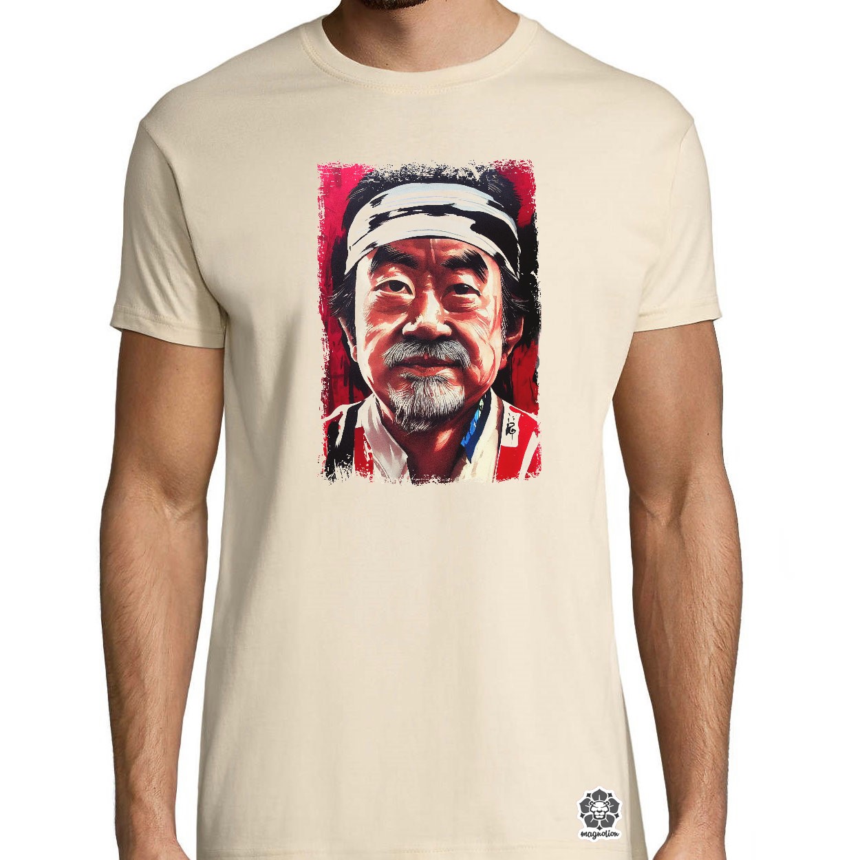 Fekete-piros Mr Miyagi rajz egyedi póló 