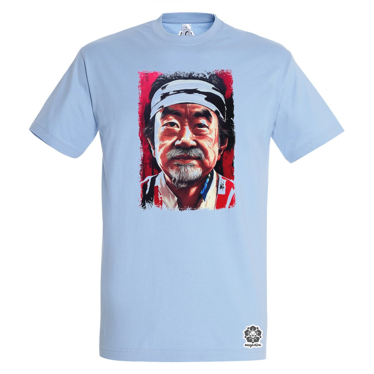 Fekete-piros Mr Miyagi rajz egyedi póló 