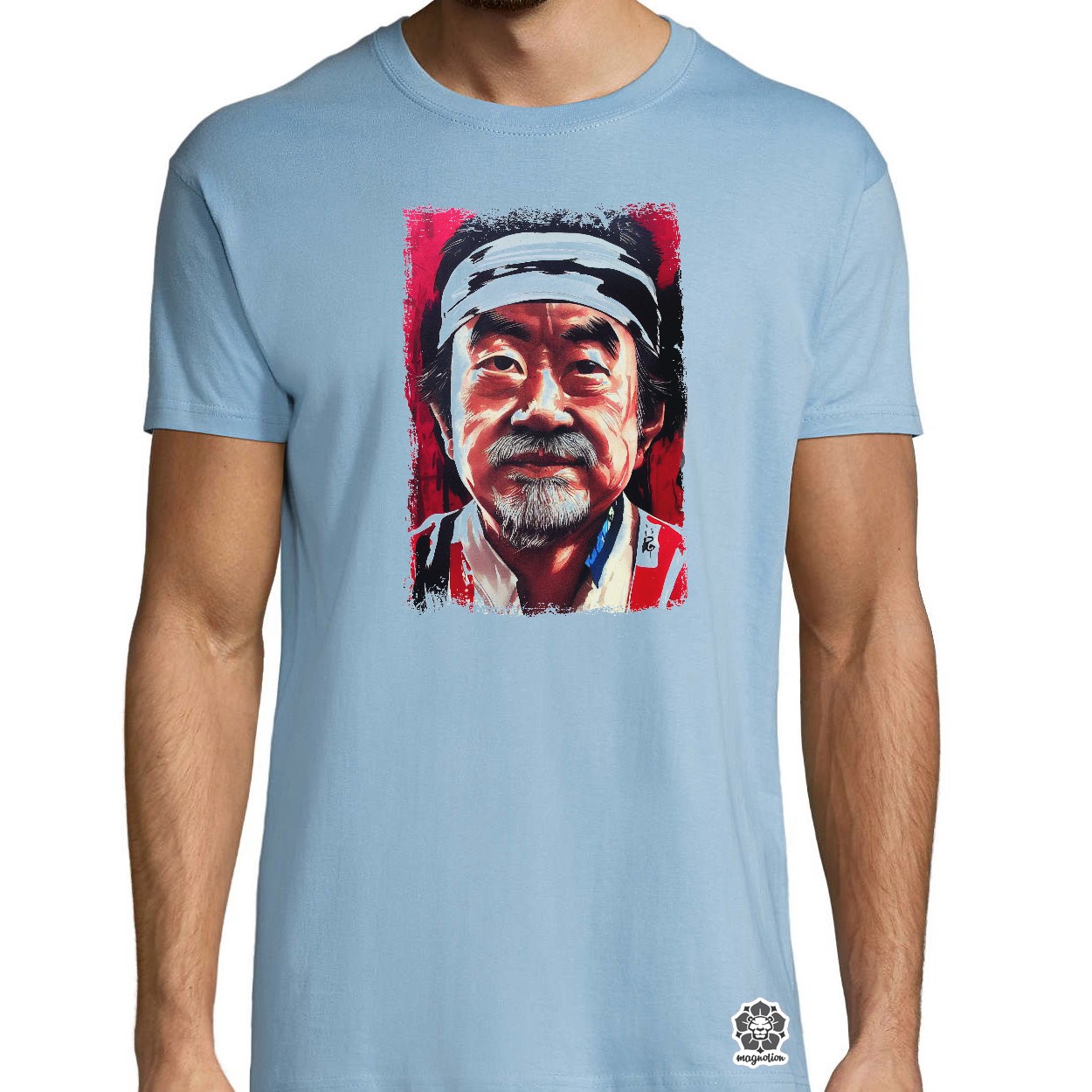 Fekete-piros Mr Miyagi rajz egyedi póló 