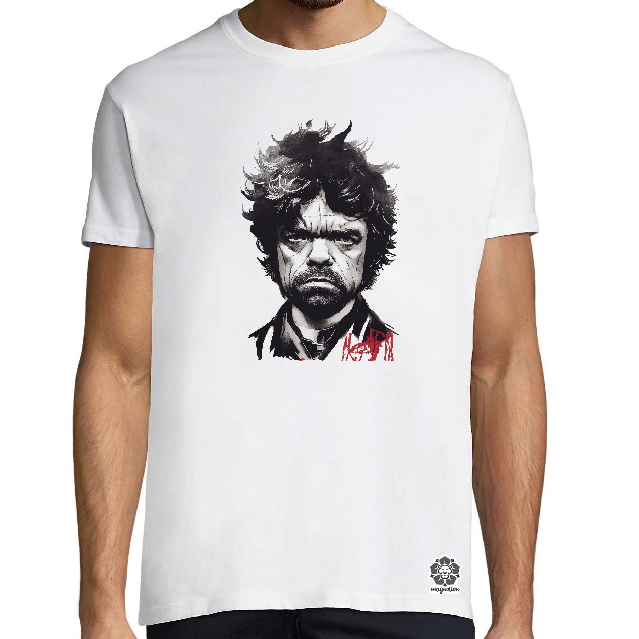 Fekete-piros Tyrion rajz v1 egyedi póló 