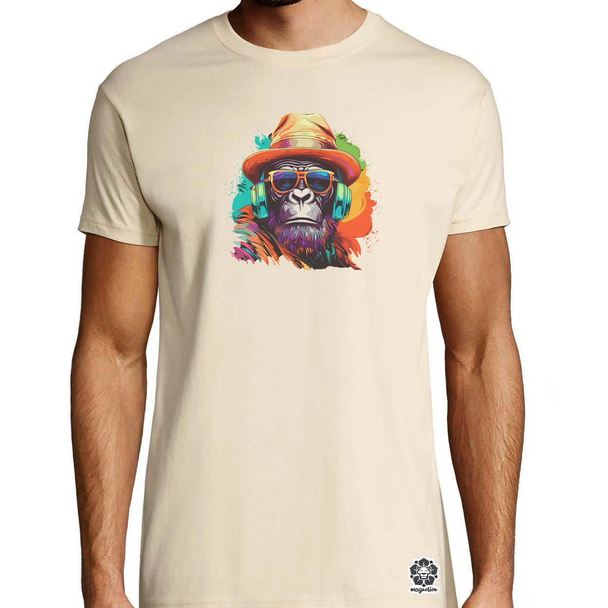 Gorilla zenét hallgat v6 egyedi póló 