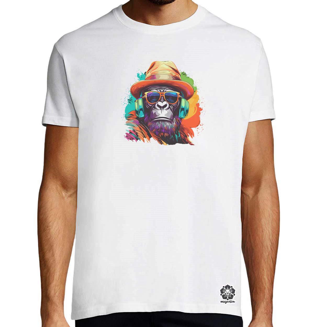 Gorilla zenét hallgat v6 egyedi póló 